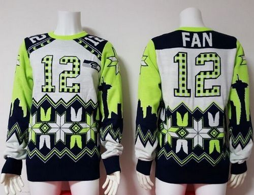 Nike Seahawks #12 Fan White Men's Ugly Sweater - Click Image to Close